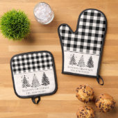 Klassiek zwart-wit buffelruit Kerstmis Ovenwant & Pannenlap Set (Top down)