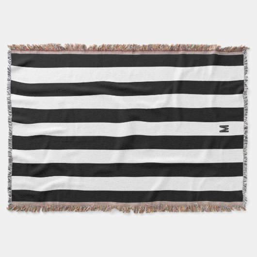 Klassiek zwart & wit cabana streep monogram deken (Voorkant)