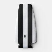 Klassiek zwart & wit cabana streep monogram flesjeskoeler (Voorkant)