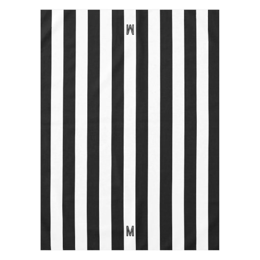 Klassiek zwart & wit cabana streep monogram tafelkleed (Voorkant)
