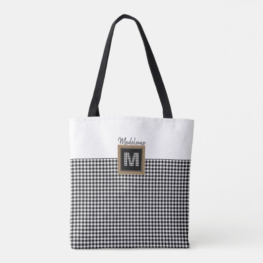 Klassiek zwart-wit Check Gingham Plays Monogram Tote Bag (Achterkant)