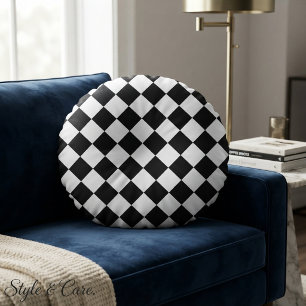 Klassiek zwart-wit Chevron patroon Rond Kussen