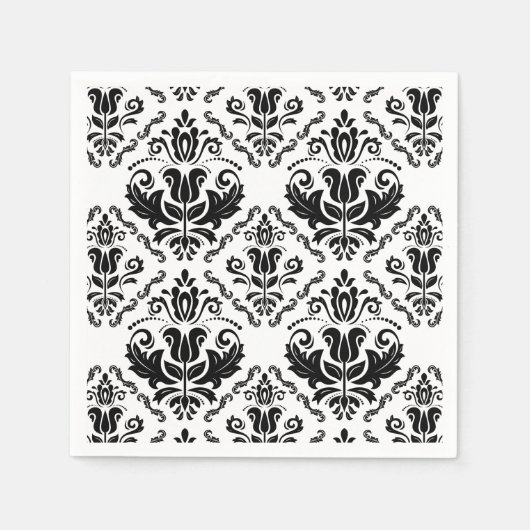 Klassiek Zwart Wit Damaskpatroon - Stijlvol Chic Servetten (Voorkant)