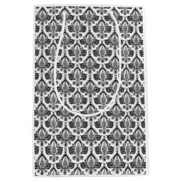 Klassiek zwart-wit damast textielpatroon medium cadeauzakje