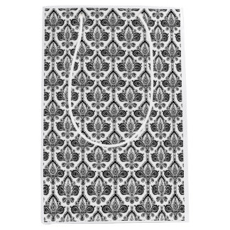 Klassiek zwart-wit damast textielpatroon medium cadeauzakje