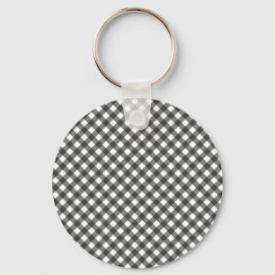 Klassiek zwart-wit diagonale gingham ruit sleutelhanger