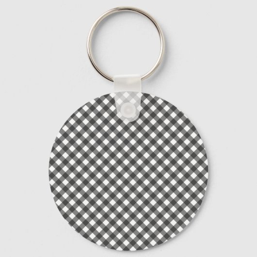 Klassiek zwart-wit diagonale gingham ruit sleutelhanger (Voorkant)