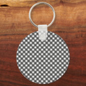Klassiek zwart-wit diagonale gingham ruit sleutelhanger (Voorkant)