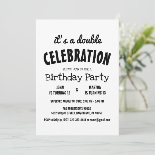 Klassiek zwart-wit dubbel verjaardagsfeest kaart (Staand voorkant)