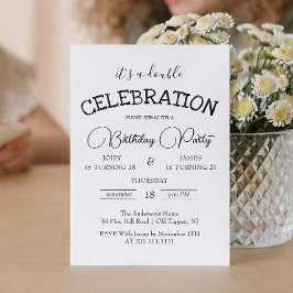 Klassiek zwart-wit dubbel verjaardagsfeest kaart