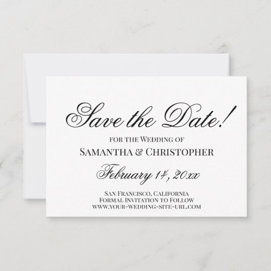 Klassiek Zwart & Wit Eenvoudig Elegant Trouwen Save The Date (Voorkant)