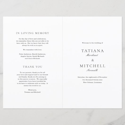 Klassiek zwart-wit elegant huwelijksprogramma (Voorkant)