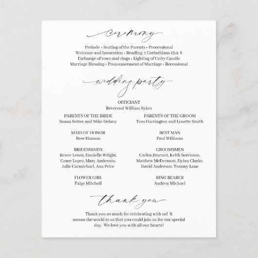 Klassiek zwart-wit elegant trouwprogramma (Achterkant)