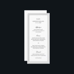 Klassiek zwart-wit elegante bruiloft menu<br><div class="desc">Klassieke zwart-wit bruiloftmenu met een eenvoudig en minimaal ontwerp met uw monogram,  namen en trouwdatum bovenaan,  samen met uw menu omgeven door een dubbele rand. De lettertypen wisselen af tussen een elegant script,  een traditioneel serif- en minimaal sans-serif-lettertype. Dit menu is ideaal voor een formele bruiloft.</div>