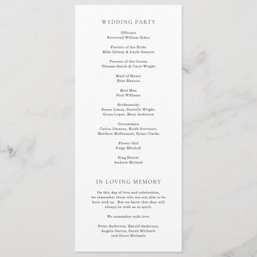 Klassiek zwart-wit elegante bruiloft programmakaart (Achterkant)