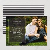 Klassiek zwart-wit elegante scriptuur bruiloft save the date (Voorkant / Achterkant)