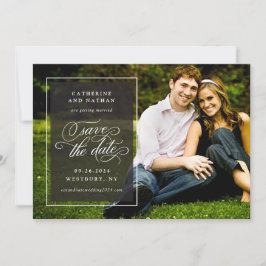 Klassiek zwart-wit elegante scriptuur bruiloft save the date