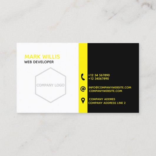 Klassiek zwart wit en geel Visitekaartje (Achterkant)