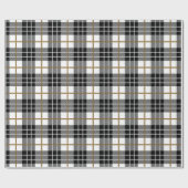 Klassiek zwart, wit en goud geruit cadeaupapier (Vlak)