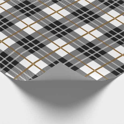 Klassiek zwart, wit en goud geruit cadeaupapier (Hoek)