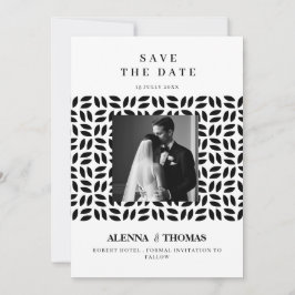 Klassiek zwart wit geometrisch bloemmotief save th kaart