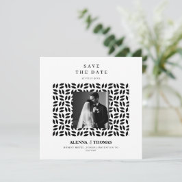 Klassiek zwart wit geometrisch bloemmotief save th the date