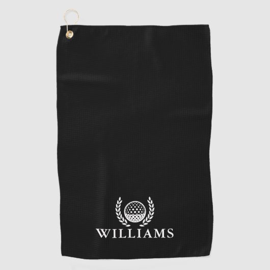 Klassiek zwart-wit gepersonaliseerd naammonogram golfhanddoek (Voorkant)