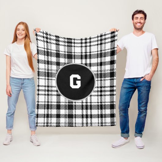 Klassiek zwart-wit geplakt fleece deken (In situ)