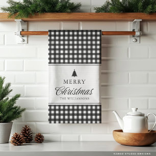 Klassiek zwart-wit geruit Kerstmis Familie Theedoek