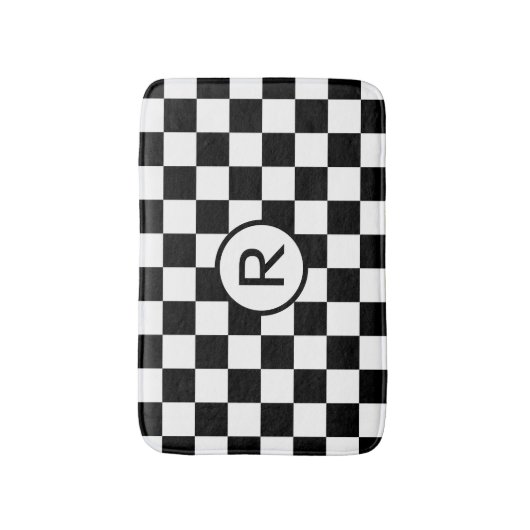 Klassiek zwart-wit geruit patroon Monogram Badmat (Voorkant Verticaal)