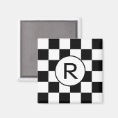 Klassiek zwart-wit geruit patroon Monogram Magneet (Voorkant / Achterkant)