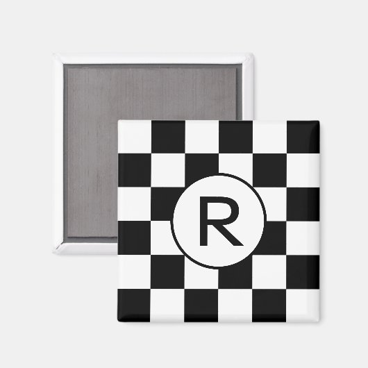 Klassiek zwart-wit geruit patroon Monogram Magneet (Voorkant / Achterkant)
