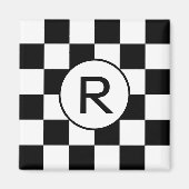 Klassiek zwart-wit geruit patroon Monogram Magneet (Voorkant)