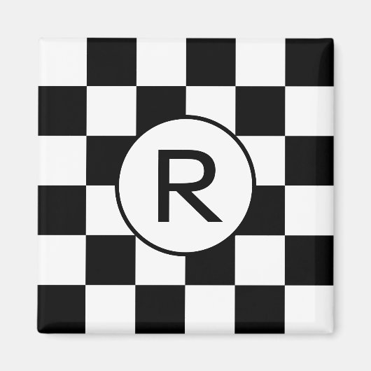 Klassiek zwart-wit geruit patroon Monogram Magneet (Voorkant)