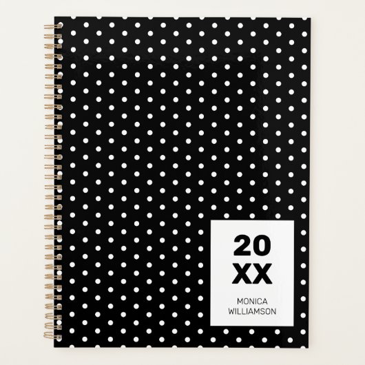 Klassiek zwart-wit gestippeld gepersonaliseerd planner (Voorkant)