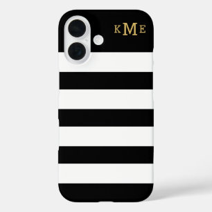 Klassiek zwart-wit gestreept monogram iPhone 16 hoesje