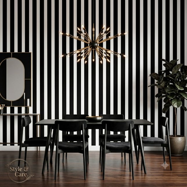 Klassiek zwart-wit gestreept stijlvol behang (Classic Black and White Striped Stylish Wallpaper)