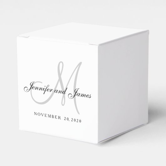 Klassiek Zwart Wit Grijs Monogram Favor Box Bedankdoosjes (Voorkant Zijde)