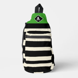 Klassiek zwart, wit, & groene strepen sling bag