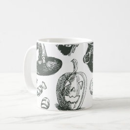Klassiek zwart-wit Halloweenpatroon Koffiemok
