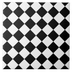 Klassiek zwart-wit harlekijn diagonaal schaakbord tegeltje