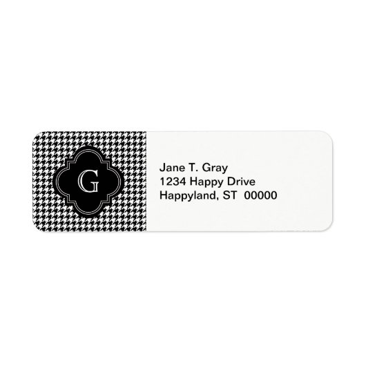 Klassiek zwart-wit houndstooth met monogram etiket (Voorkant)