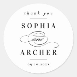 Klassiek zwart-wit huwelijk ronde sticker