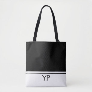Klassiek zwart-wit Initialen monogram Tote Bag