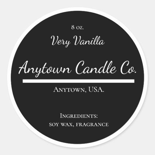 Klassiek zwart-wit kaars potje label (Voorkant)