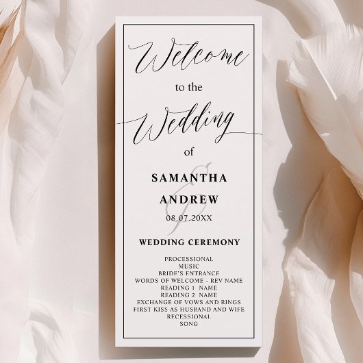 Klassiek zwart wit kalligrafie bruiloft programma programmakaart