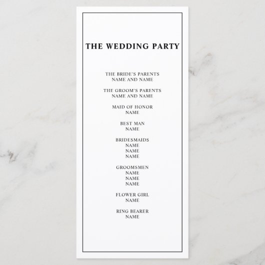 Klassiek zwart wit kalligrafie bruiloft programma programmakaart (Achterkant)