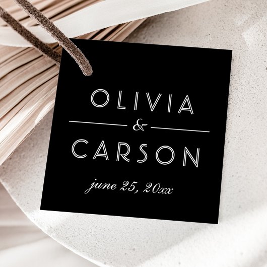 Klassiek zwart-wit kalligrafie monogram trouwen bedankjes labels