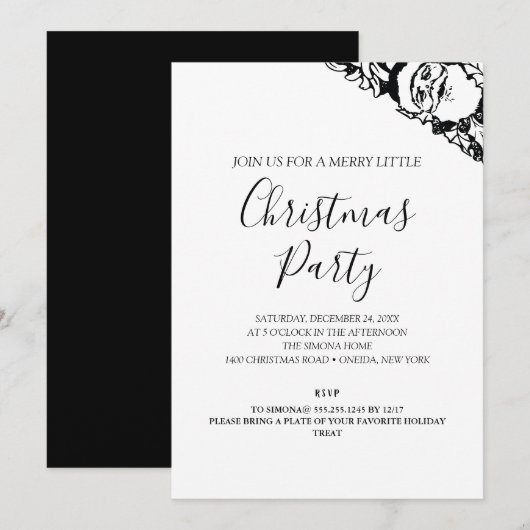 Klassiek zwart-wit kerstfeest kaart (Voorkant / Achterkant)