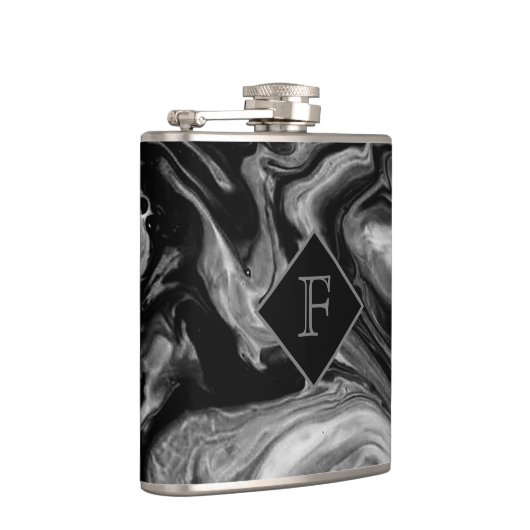 Klassiek zwart-wit marmer met monogram heupfles (Rechts)